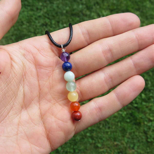 7 Chakra Crystal Necklace with Black Cord