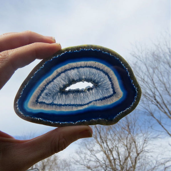 Blue Agate Crystal Slice with Druzy
