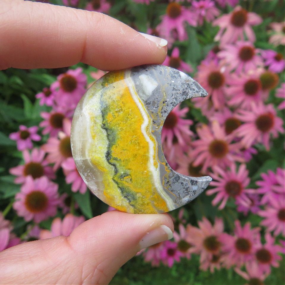 Bumble Bee Jasper Crystal Moon Cabochon Carving 1.5
