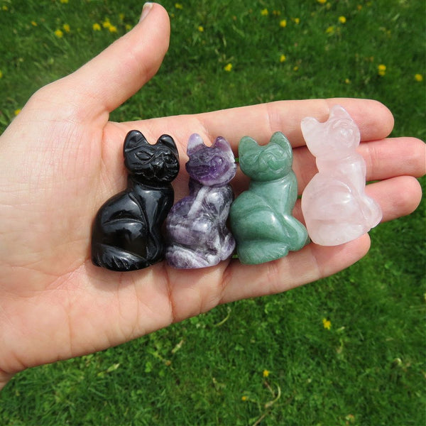 Crystal Cat Stone Carvings
