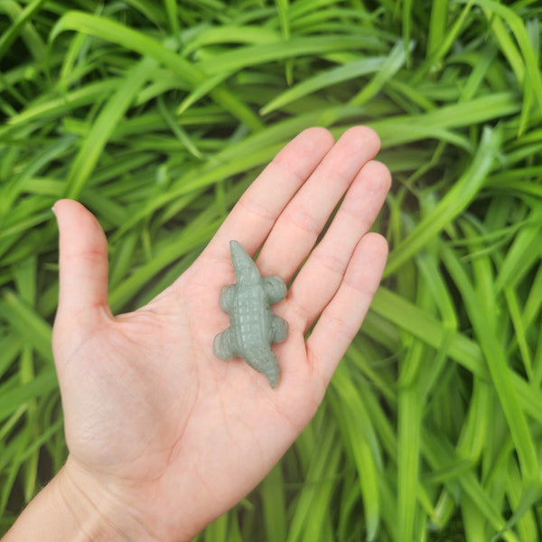 Green Aventurine Crystal Alligator/Crocodile Animal Figurine 2.25"