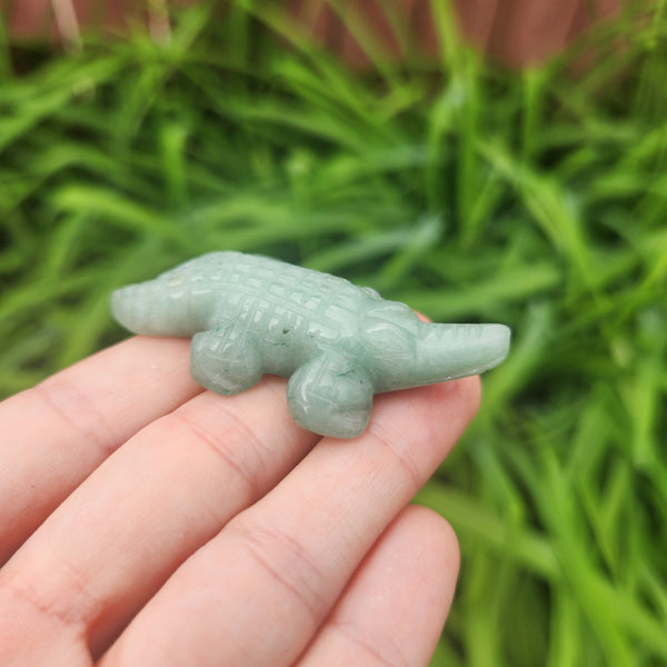 Green Aventurine Crystal Crocodile Carving