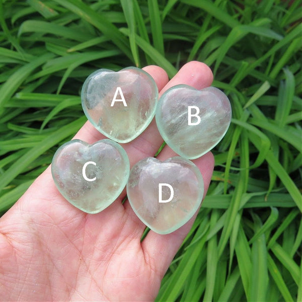 Green Fluorite Crystal Heart Stone 1.25"