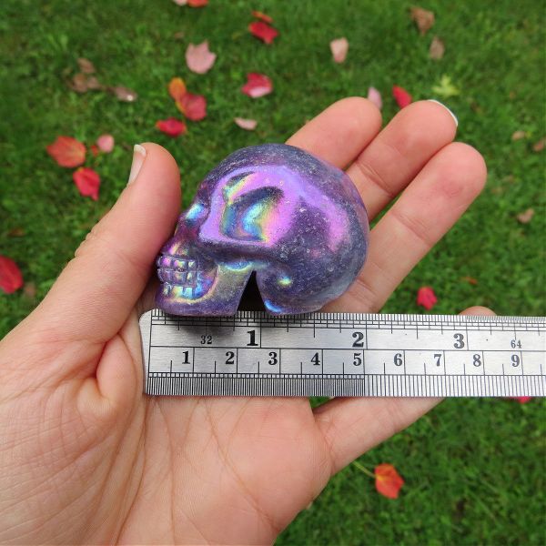 Purple Rainbow Aura Quartz Crystal Skull Stone 1.75"