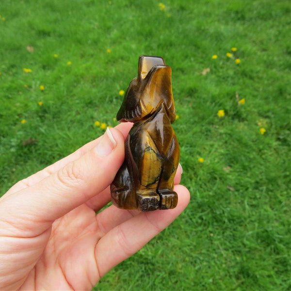 Carved Stone Wolf Crystal Animal in Tigers Eye