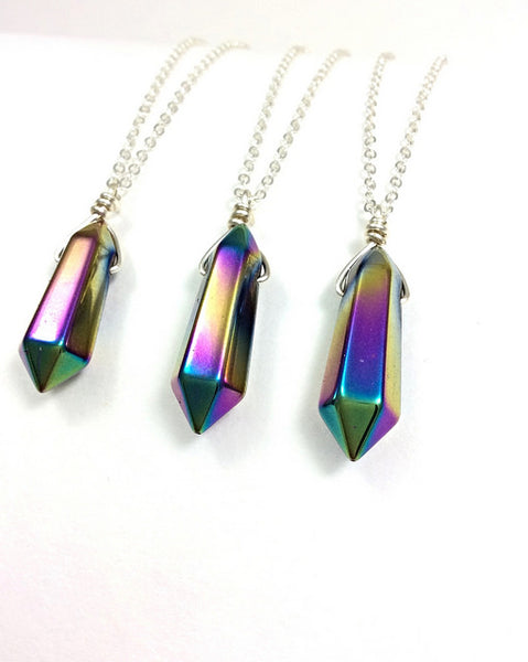 Titanium Rainbow Hematite Necklaces - Crystal Points