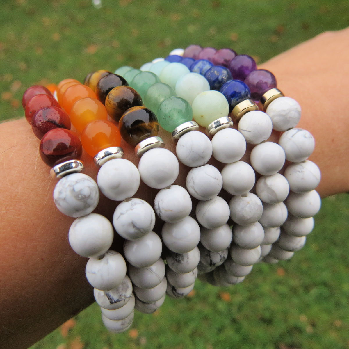 White Chakra Bracelet + Crystal Healing Stone of Choice | 7 Chakra Bracelet  Set