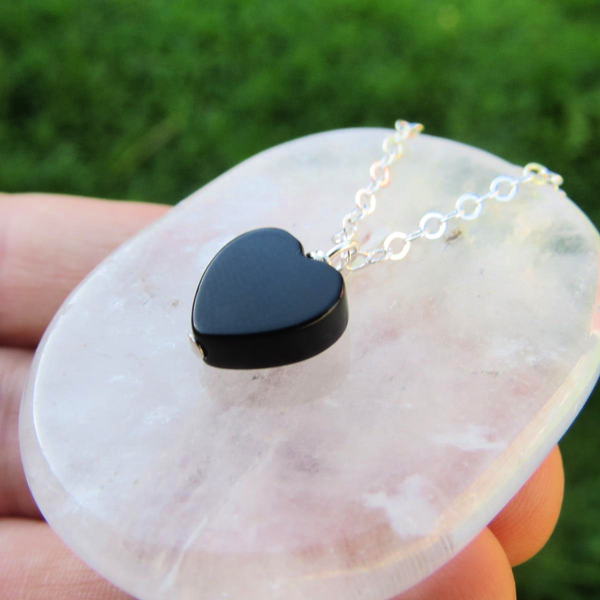 Black Onyx Crystal Heart Necklace
