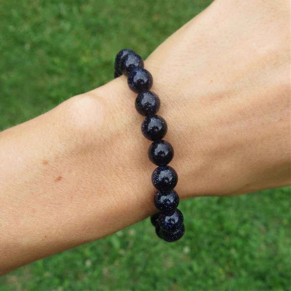 Blue Goldstone Crystal Bracelet 8mm Stone Beads