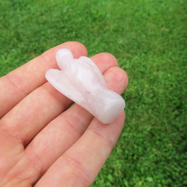 Rose Quartz Crystal Angel Figurine - Small 1.5" Carved Stone Angel