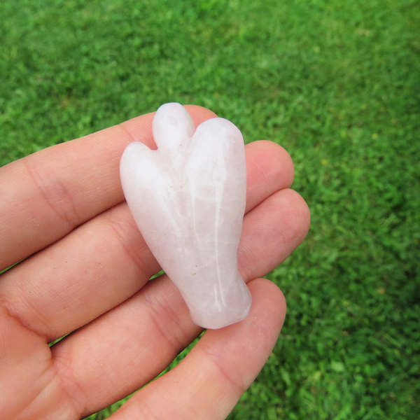 Rose Quartz Crystal Angel Figurine - Small 1.5" Carved Stone Angel