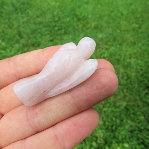 Rose Quartz Crystal Angel Figurine - Small 1.5" Carved Stone Angel