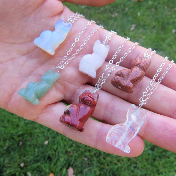 Mini Crystal Cat Necklace | Small Carved Stone Animal Necklace