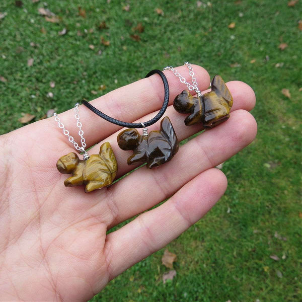 Crystal Squirrel Necklace - Brown Tigers Eye Stone Squirrel Necklace