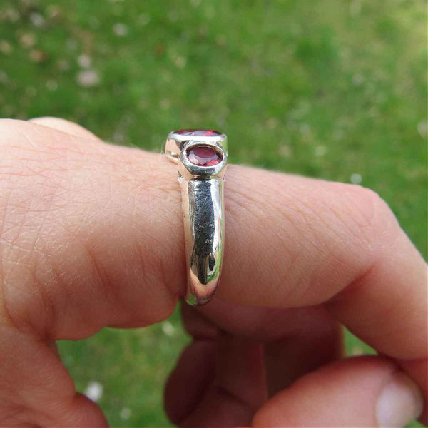 Red Garnet Ring in Sterling Silver Size 6 | 3 Stone Ring