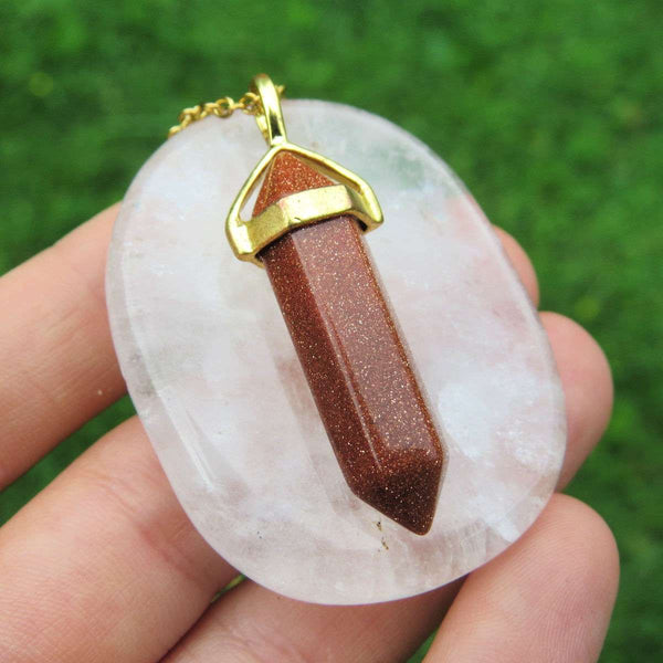 Goldstone Crystal Point Necklace in Gold