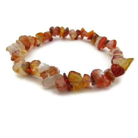 Carnelian Bracelet - Orange Crystal Chip Stone Beads