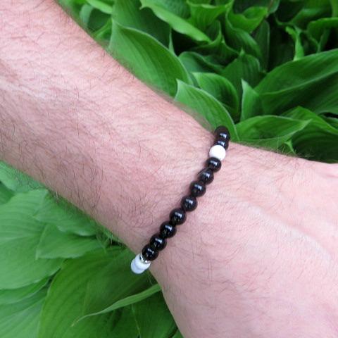 Yin Yang Bracelet - Black White Healing Stone Bracelet for Men