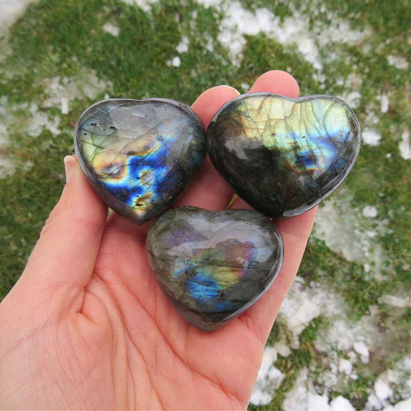 Labradorite Crystal Heart Stone 1.75"