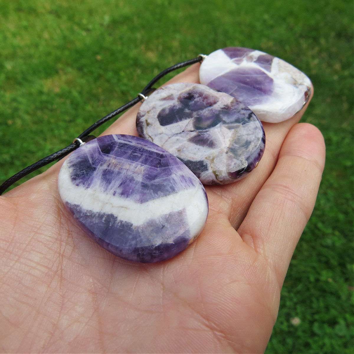 Large Chevron Amethyst Necklace Black Cord Crystal Necklace