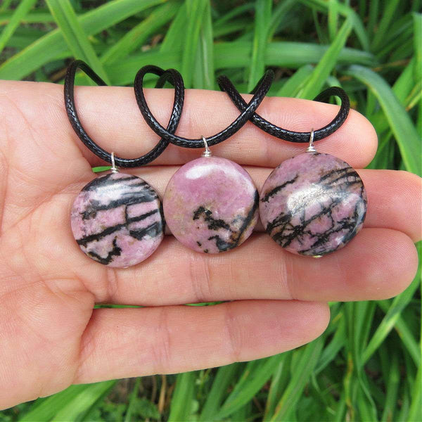 Large Rhodonite Crystal Necklace | Pink Black Matrix Rhodonite Stone