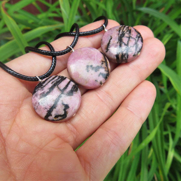 Large Rhodonite Crystal Necklace | Pink Black Matrix Rhodonite Stone