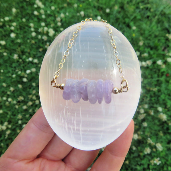 Lavender Jade Necklace - Purple Crystal Neckalce w/ Chip Stone Beads