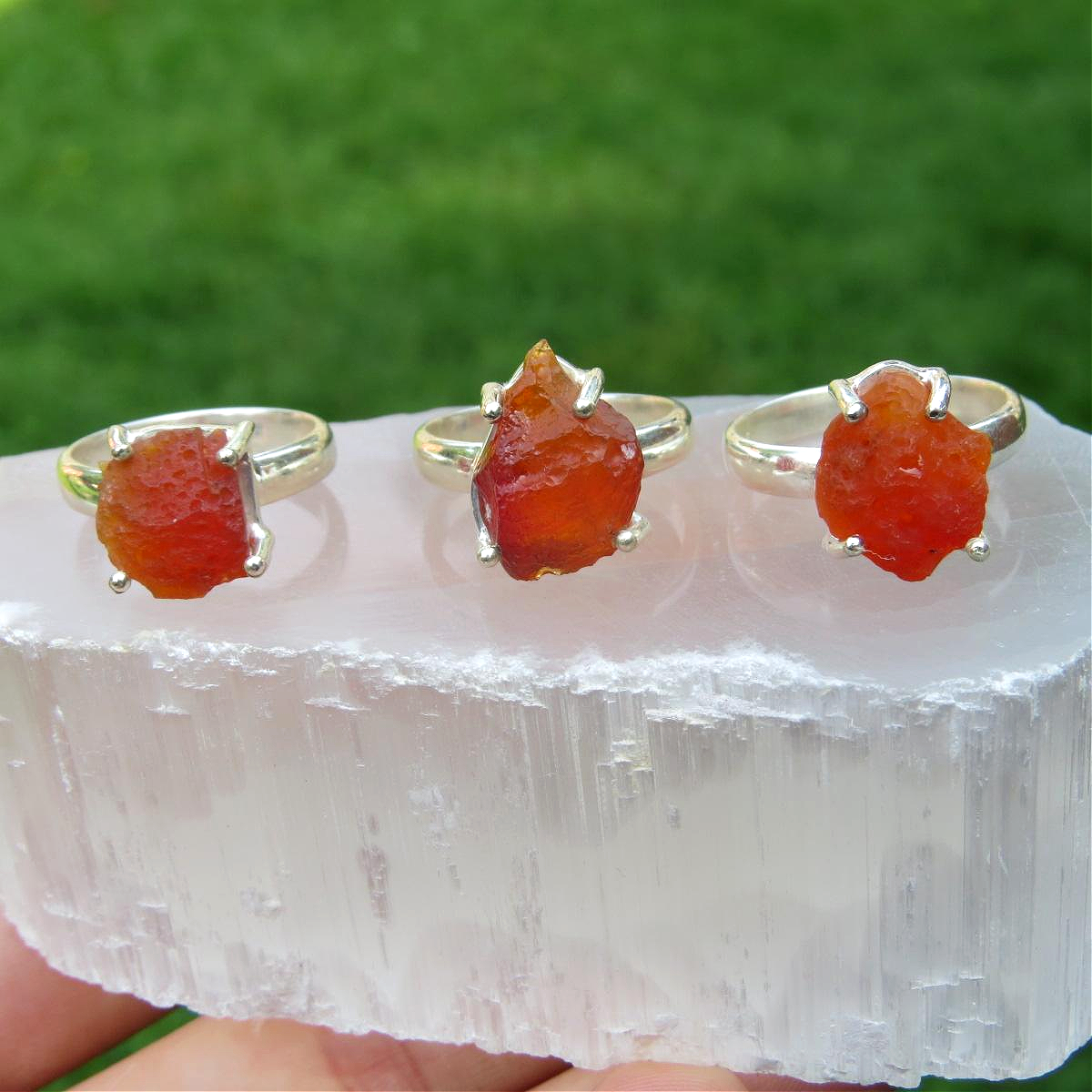 Raw Mexican Fire Opal Ring in Sterling Silver | Orange Opal Stone Ring