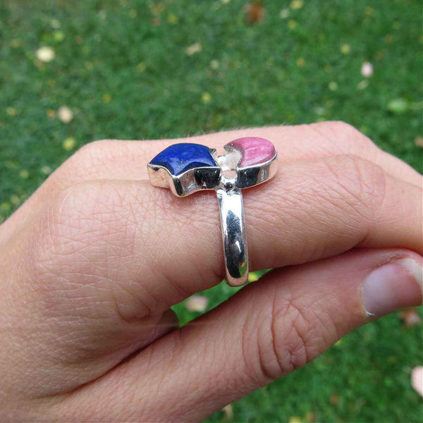 Moon and Star Stone Ring in Sterling Silver with Lapis Lazuli and Thulite