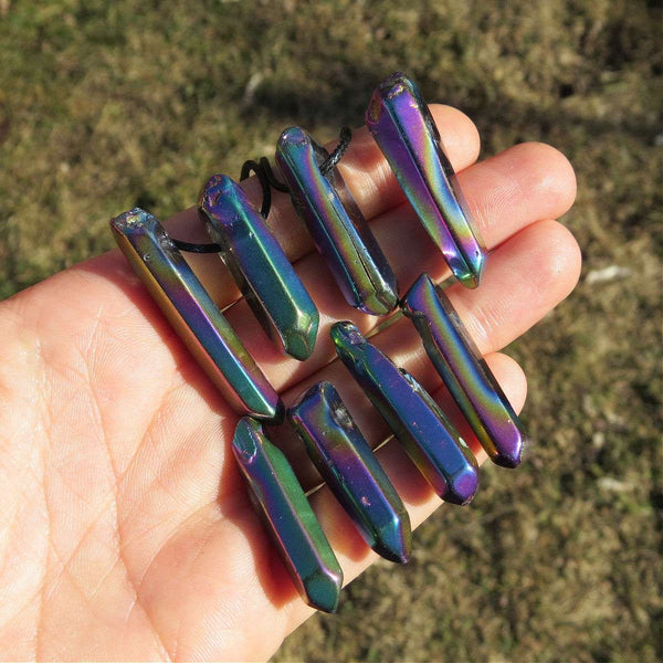 Rainbow Aura Quartz Necklace | Rainbow Crystal Point Necklace