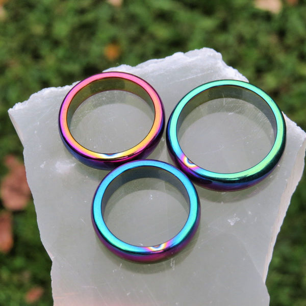 Rainbow Hematite Crystal Band Ring