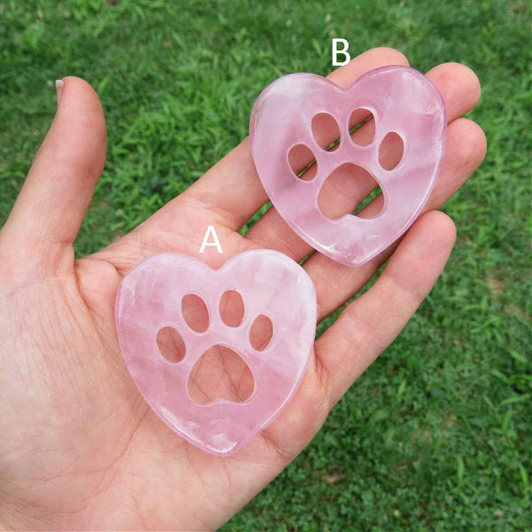 Rose Quartz Crystal Heart with Dog/Cat Paw Print