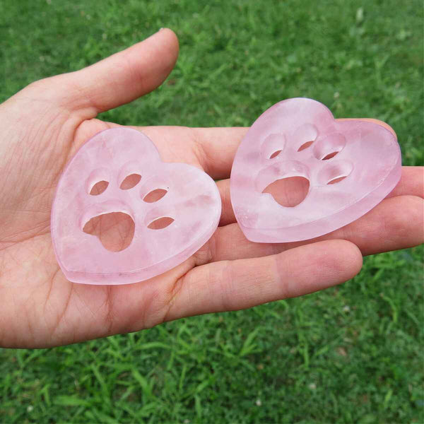 Rose Quartz Crystal Heart with Paw Pring
