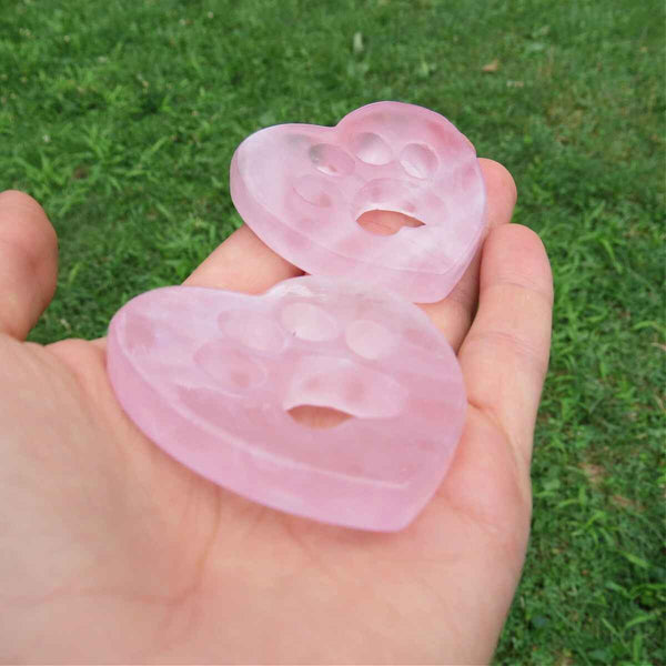 Rose Quartz Crystal Heart w/ Paw Print Carving