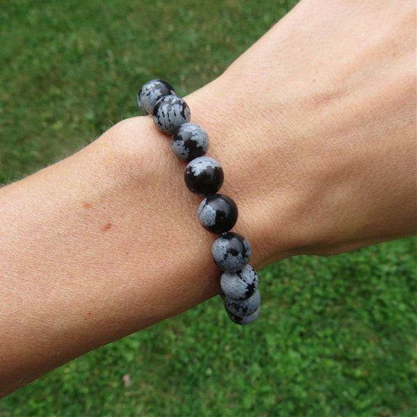 Snowflake Obsidian Bracelet - 8mm Stone Beads