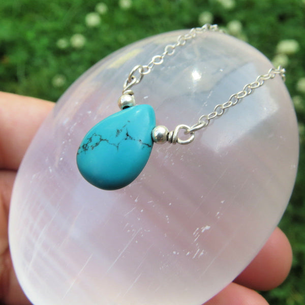 Turquoise Blue Howlite Crystal Necklace