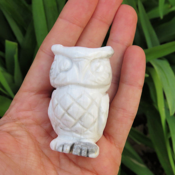 White Owl Crystal Figurine - Carved Stone Owl