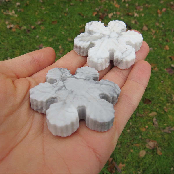 White Howlite Crystal Snowflake Stone Carving 2"