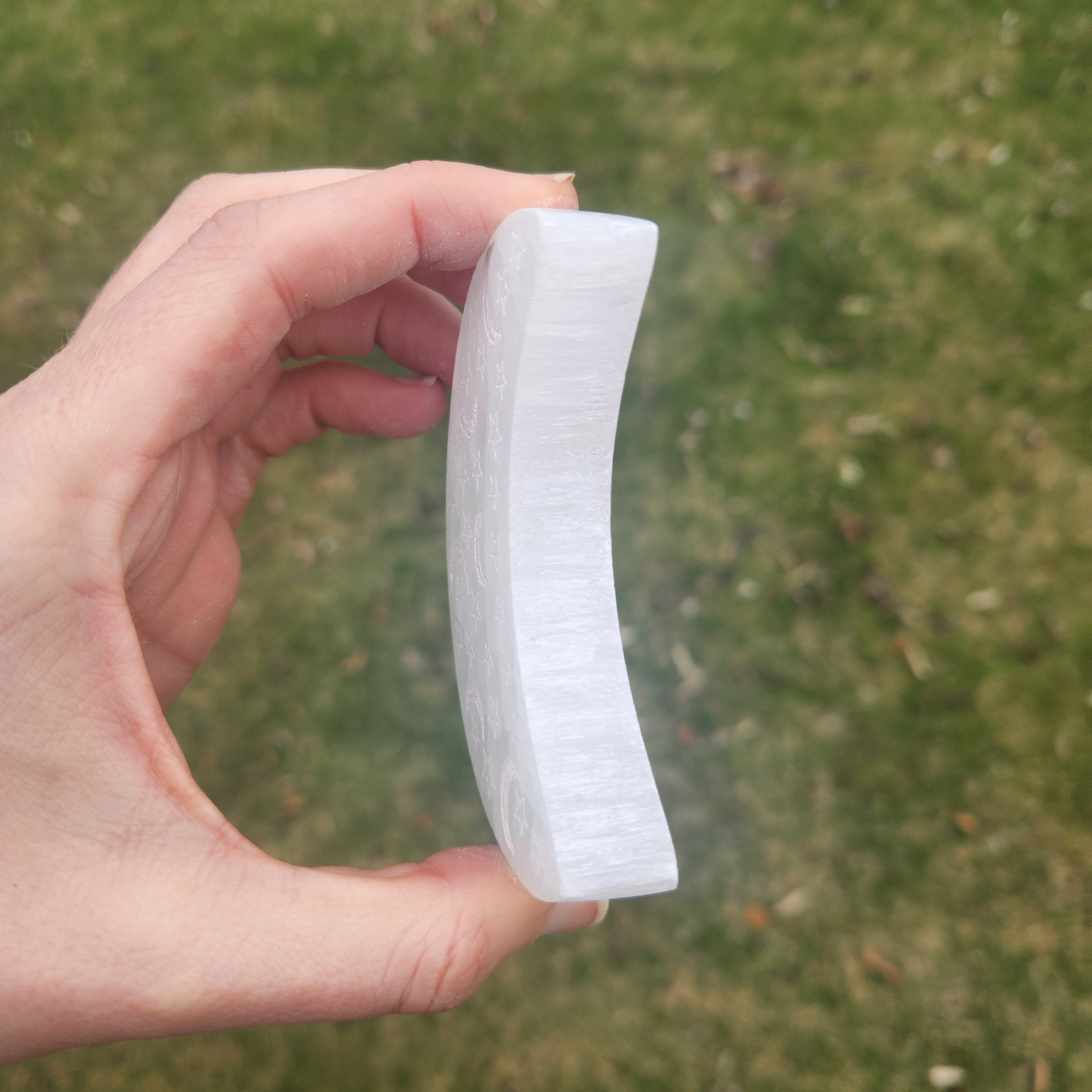 Selenite Moon Crystal Charging Plate w/ Etched Moon and Stars