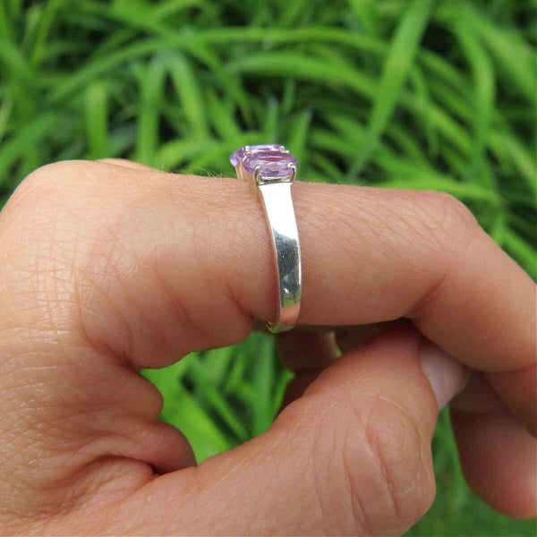 3 Stone Amethyst Ring Sterling Silver Size 7.25