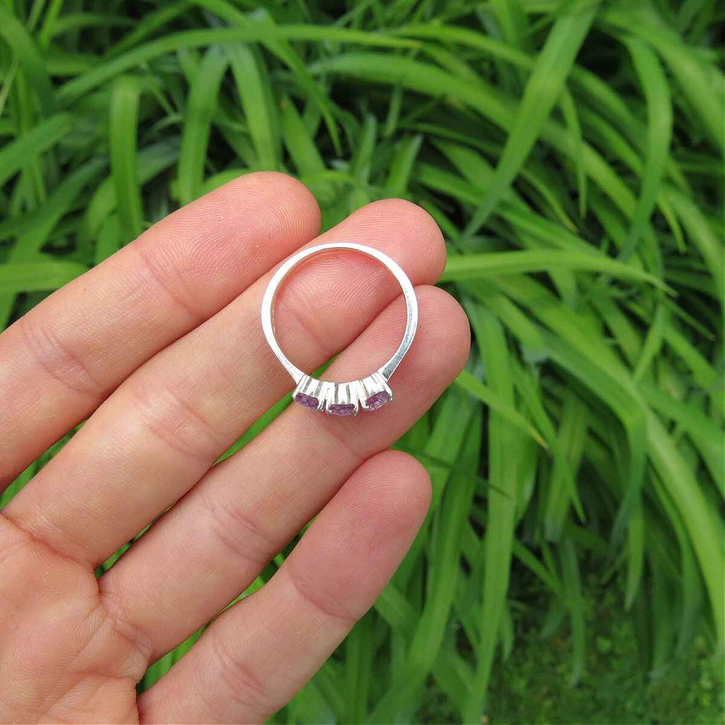 3 Stone Amethyst Ring Sterling Silver Size 7.25