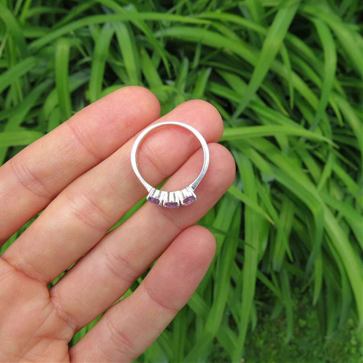 3 Stone Amethyst Ring Sterling Silver Size 7.25