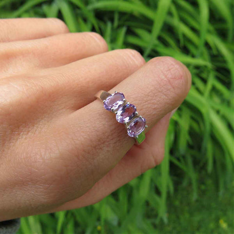 3 Stone Amethyst Ring in Sterling Silver