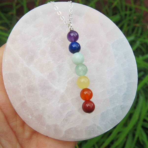 7 Chakra Crystal Necklace in Sterling Silver