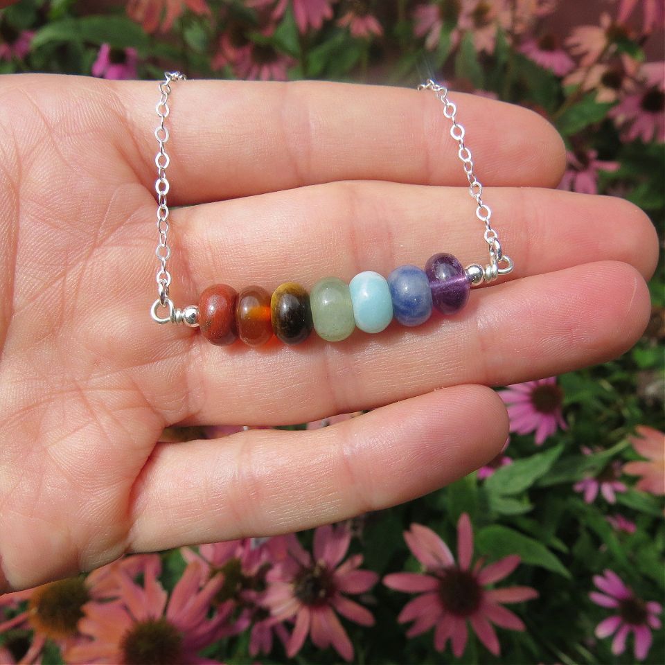 7 Chakra Stone Necklace in Sterling Silver