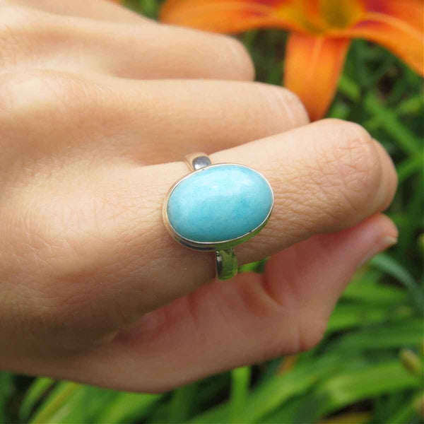 Amazonite Ring Sterling Silver Oval Stone