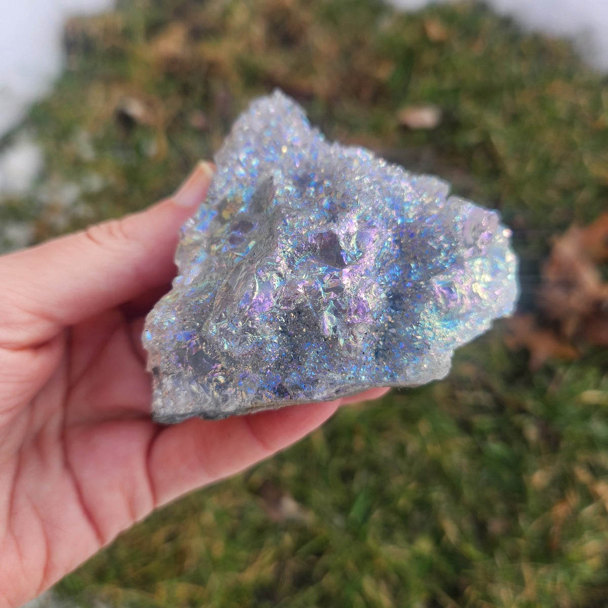 Rainbow Aura Amethyst Cluster