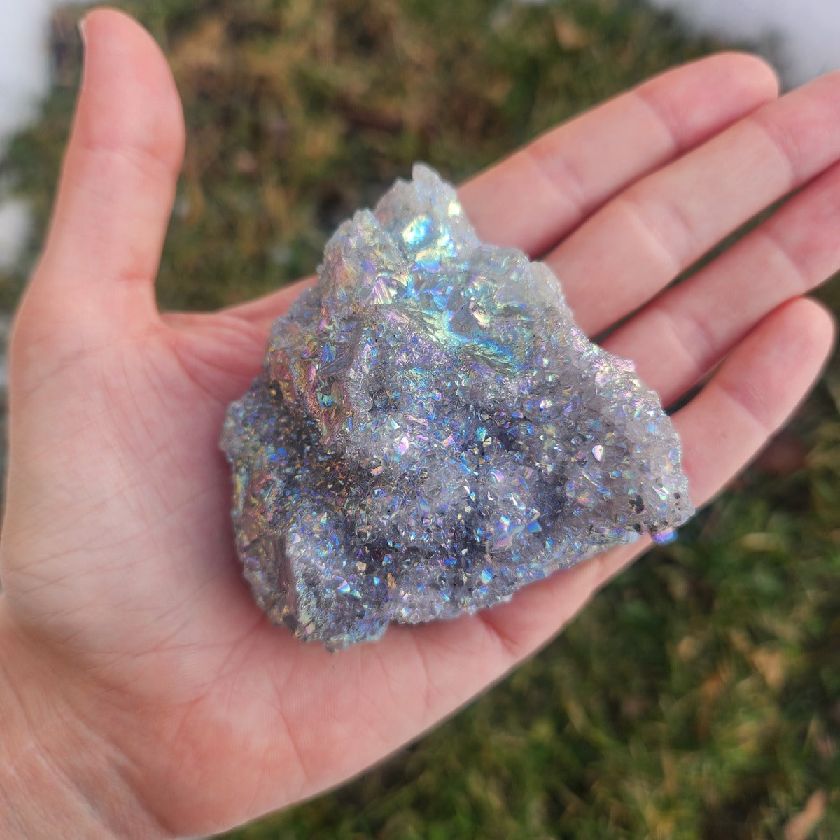 Rainbow Aura Amethyst Crystal Cluster 2.75"