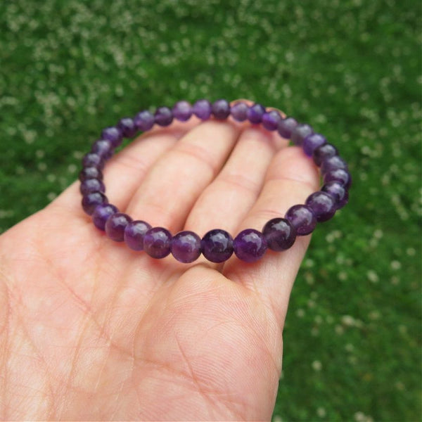 Amethyst Crystal Bracelet 6mm Beaded Stone Bracelet