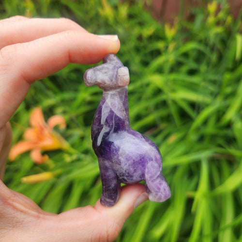 Purple Amethyst Crystal Giraffe Stone Carving